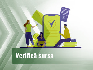 Trei persoane în fața ecranului de telefon verifică informația.