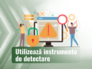 Două persoane în fața ecranului de computer verifică securitatea dispozitivului.