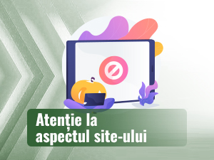 Animație cu o persoană care se uită pe un laptop, în spate un ecran cu semnul interzis.