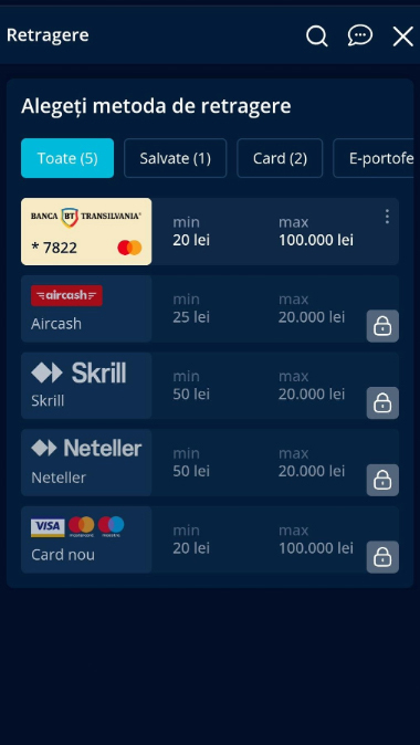 Metode de retragere și limitele lor la Mr Bit Casino