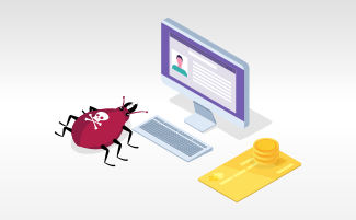 Reprezentare phishing cu ajutorul unui dăunător care infectează un dispozitiv