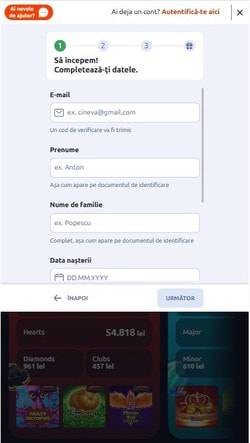 Primul pas de parcurs pentru înregistrarea contului la Betano - mobil