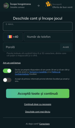 Deschiderea unui cont la Excelbet pe mobil