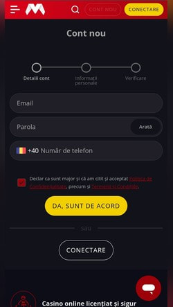 Primul pas de parcurs pentru înregistrarea contului la Magnumbet - mobil