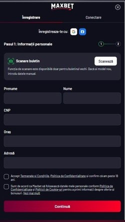 Primul pas de parcurs pentru înregistrarea contului la MaxBet - mobil