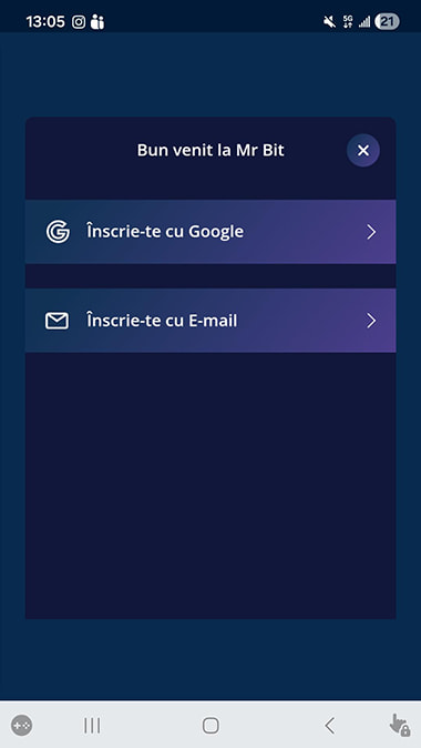 Primul pas de parcurs pentru înregistrarea contului la Mr Bit Casino - mobil