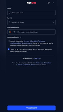 Primul pas de parcurs pentru înregistrarea contului la NetBet - mobil