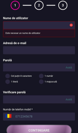 Primul pas de parcurs pentru înregistrare contului la Player, pe mobil.