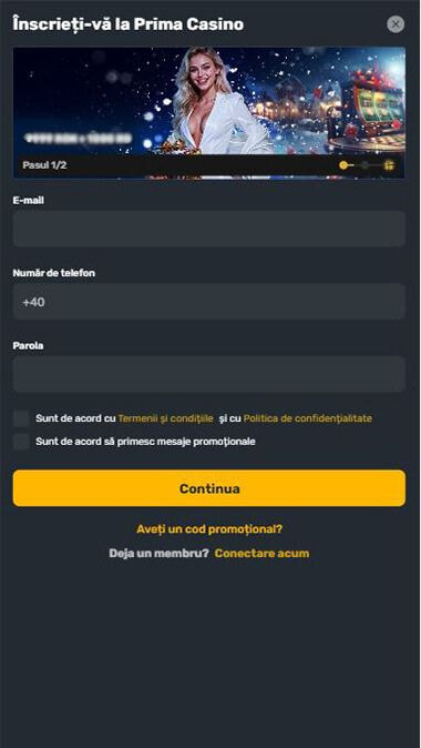 Procesul de înregistrare la Prima Casino pe mobil